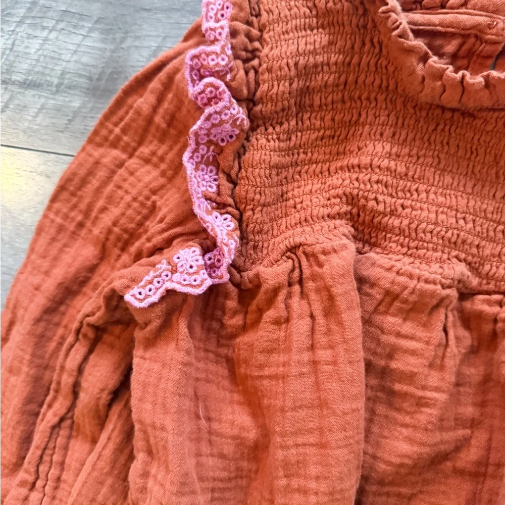 Cat & Jack Rust Gauze Smocked Ruffle Boho Blouse Girls Size 6